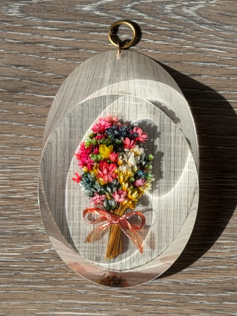 Vintage Dried Flower Resin Wall Hanging Oval Floral Retro Cottagecore Decor Art
